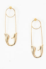 Gold Oversized Safety Pin Drop Earrings - Rossy-Jewellery