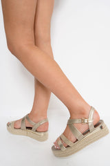 Gold PU Rope Sole Wedges - Avaley-Wedges