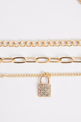 Gold Padlock Layered Chain Necklace - Earle-Chain Necklaces