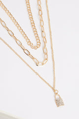 Gold Padlock Layered Chain Necklace - Earle-Chain Necklaces