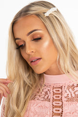 Gold Pearl Cluster Detail Slide Barrette - Gracie-Hair