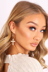 Gold Pearl Cross Hoop Earrings - Joleah-Jewellery