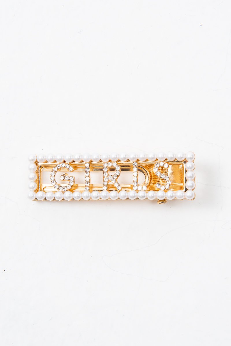 Gold Pearl Detail Girls Slogan Crocodile Barrette - Krissy-Hair