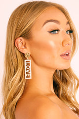 Gold Pearl Detail Love Slogan Earrings - Carmilla-Jewellery
