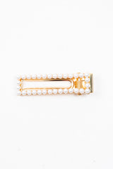 Gold Pearl Detail Rectangle Crocodile Barrette - Evelena-Hair