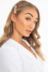 Gold Pearl Detail Rectangle Crocodile Barrette - Evelena-Hair