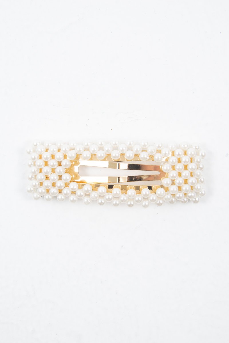 Gold Pearl Detail Rectangle Hair Clip - Fifi-Hair