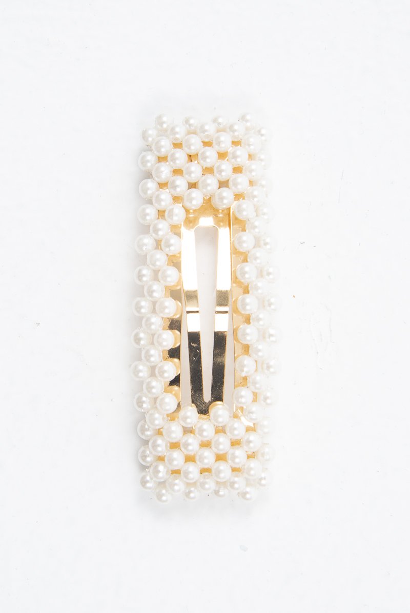 Gold Pearl Detail Rectangle Hair Clip - Fifi-Hair