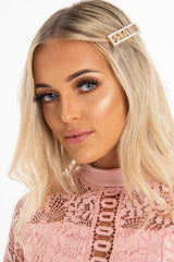 Gold Pearl Detail Star Slogan Crocodile Barrette - Krissy-Hair