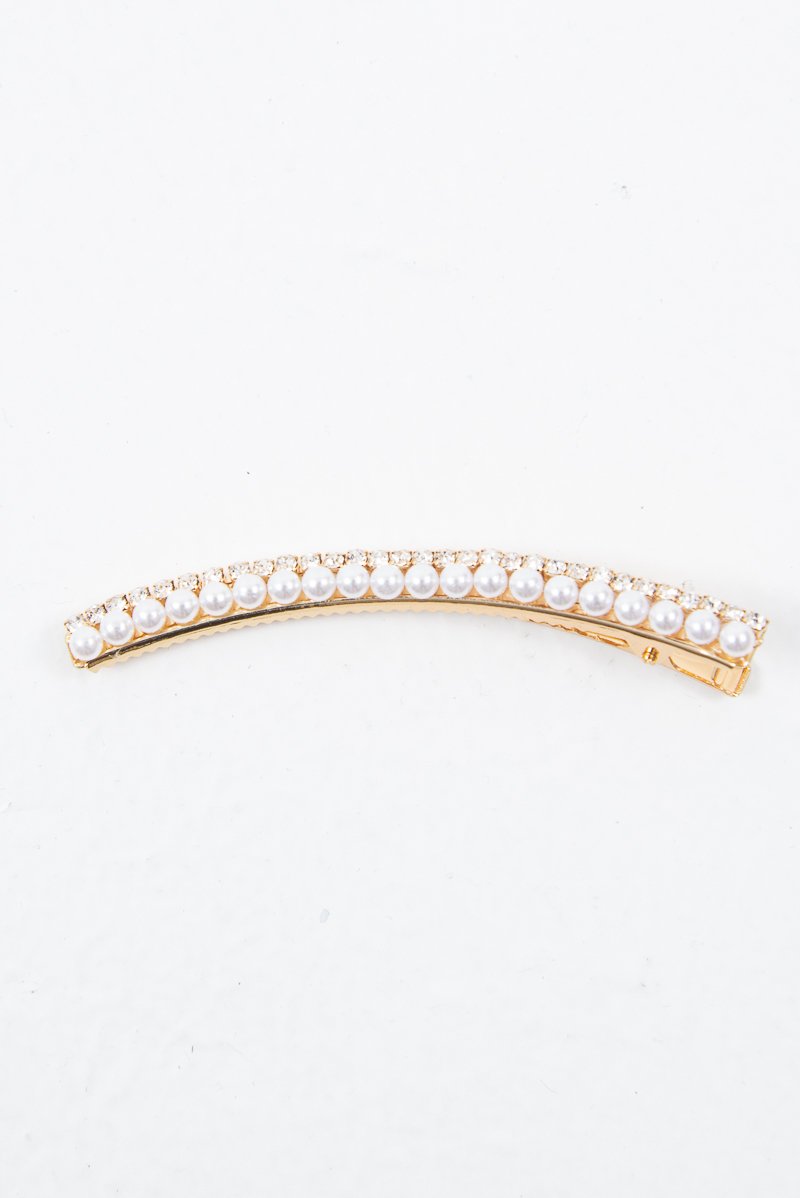 Gold Pearl Diamante Detail Crocodile Barrette - Dolli-Hair