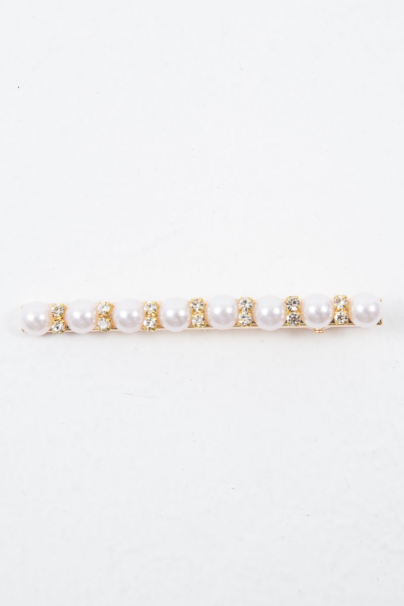 Gold Pearl Diamante Detail Crocodile Barrette - Torri-Hair