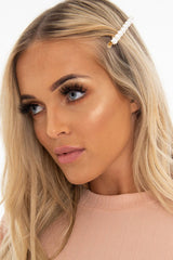 Gold Pearl Diamante Detail Crocodile Barrette - Torri-Hair