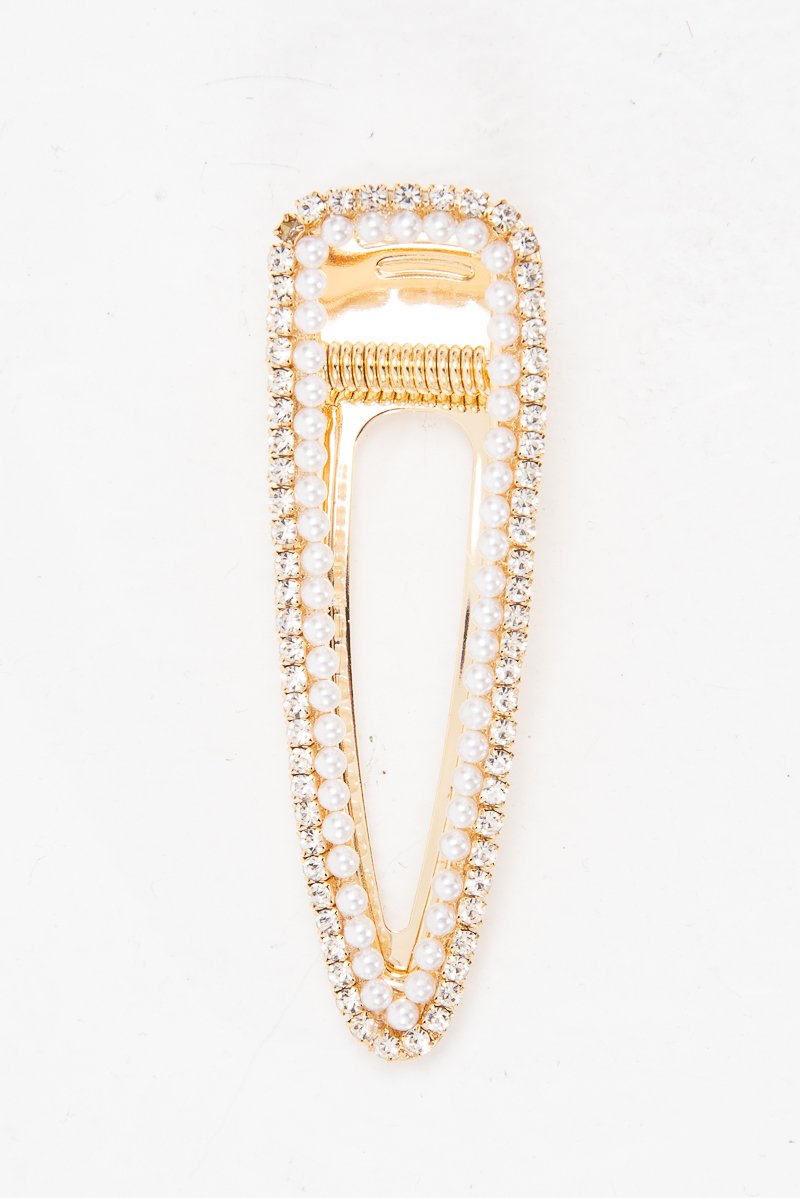 Gold Pearl Diamante Detail Oversized Crocodile Clip - Marly-Hair
