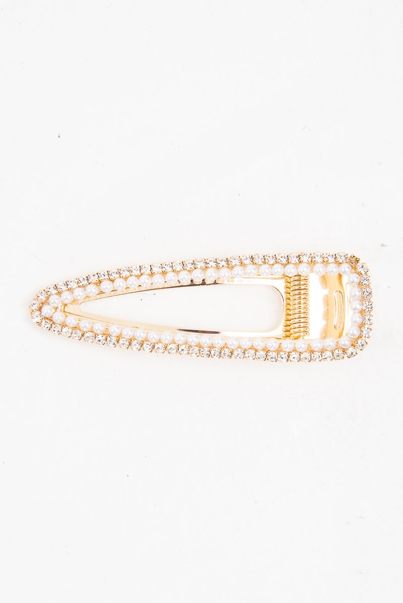 Gold Pearl Diamante Detail Oversized Crocodile Clip - Marly-Hair