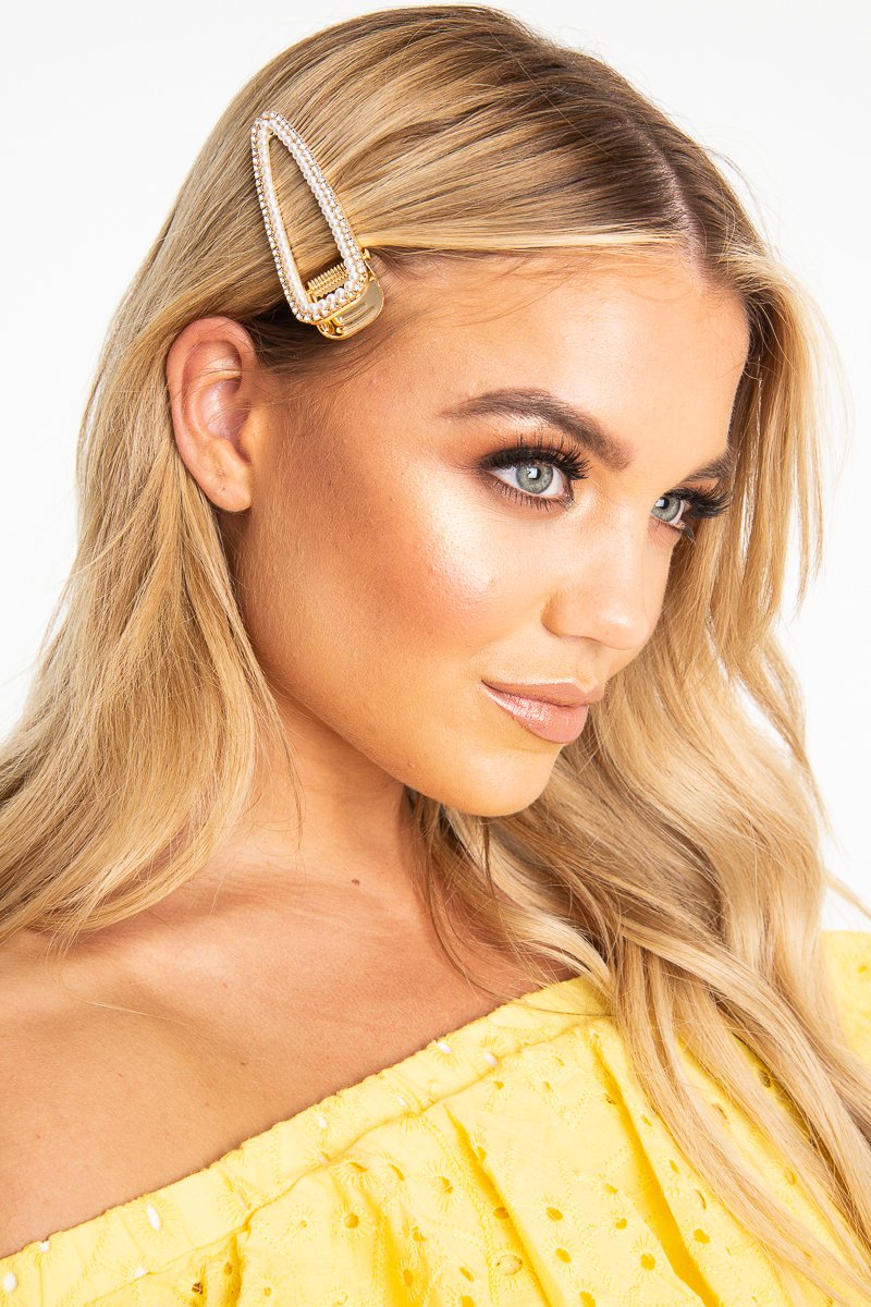Gold Pearl Diamante Detail Oversized Crocodile Clip - Marly-Hair