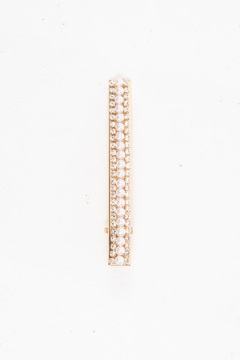 Gold Pearl Diamante Detail Rectangle Crocodile Clip - Niaomi-Hair