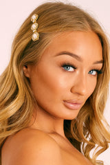 Gold Pearl Diamante Hair Slide - Bryssa-Hair