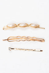 Gold Pearl Diamante Pack of 3 Barrettes - Keri-Hair