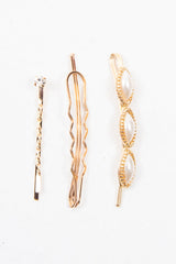 Gold Pearl Diamante Pack of 3 Barrettes - Keri-Hair