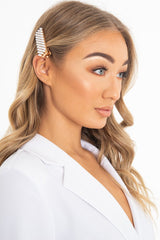 Gold Pearl Embellished Crocodile Barrette - Faisa-Hair