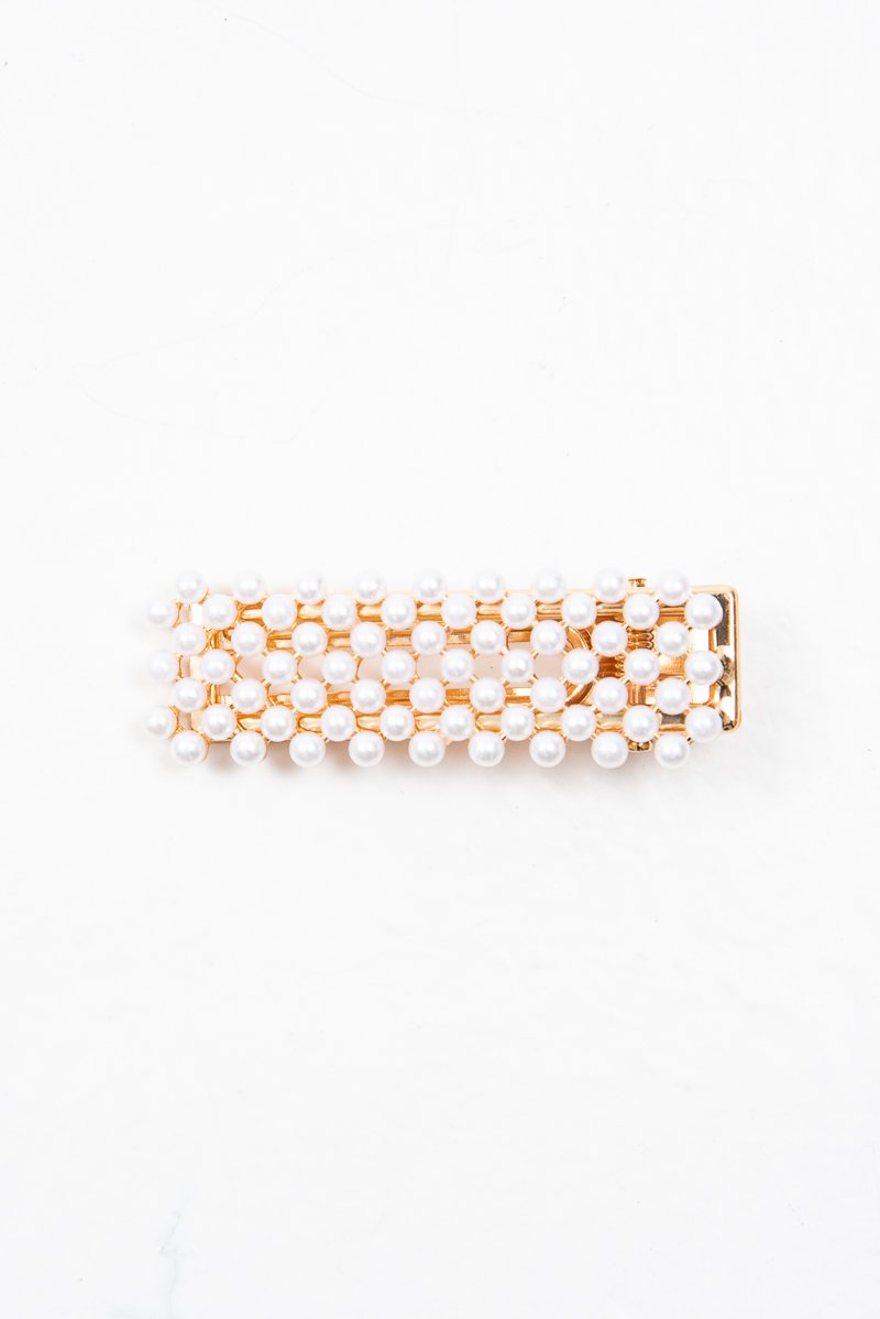 Gold Pearl Embellished Crocodile Barrette - Faisa-Hair