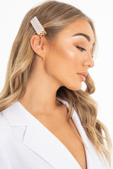 Gold Pearl Embellished Crocodile Barrette - Faisa-Hair