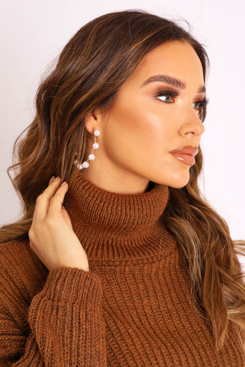 Gold Pearl Encrusted Hoop Earrings - Paige-Jewellery