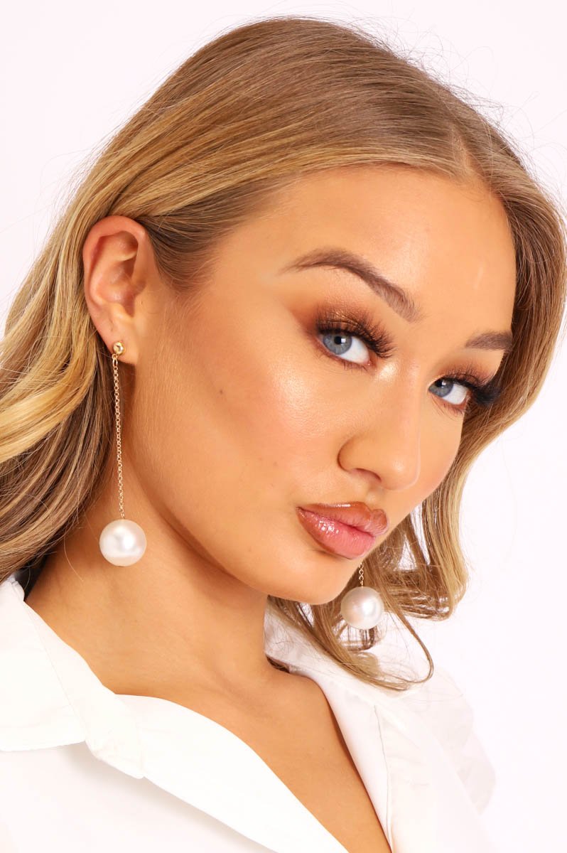Gold Pearl and Chain Drop Earrings - Ziya-Jewellery