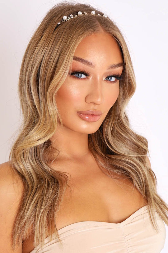 Gold Pearl and Diamante Embellished Headband - Nalah