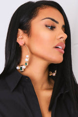 Gold Pearl and Emerald Encrusted Hoop Earrings - Fraidy-Jewellery