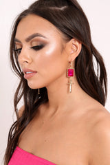 Gold Pink Jewel Sword Drop Hoop Earrings - Eden-Jewellery