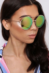 Gold Purple And Green Tinted Round Aviator Sunglasses -Jetta-Sunglasses