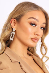 Gold Rectangle Diamante Earrings - Haily-Jewellery