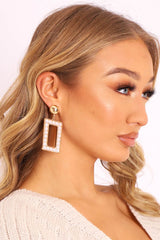 Gold Rectangle Pearl Frame Earrings - Mikella-Jewellery