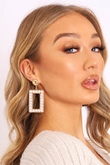 Gold Rectangle Pearl Frame Earrings - Mikella-Jewellery