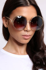 Gold Round Oversized Sunglasses - Cacey-Sunglasses