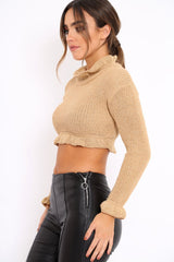 Gold Ruffle Hem Chunky Knit Crop Jumper - Alannah-Crop Jumper