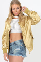 Gold Satin Bomber Jacket - Neve-Jackets