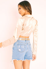 Gold Satin Corset Detail Plunge Blouse - Myha-Blouse