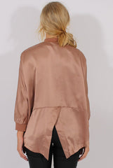 Gold Satin Oversized Embroidered Jacket - North-Jackets