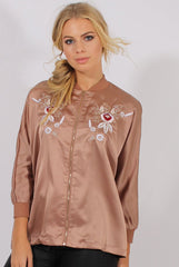 Gold Satin Oversized Embroidered Jacket - North-Jackets