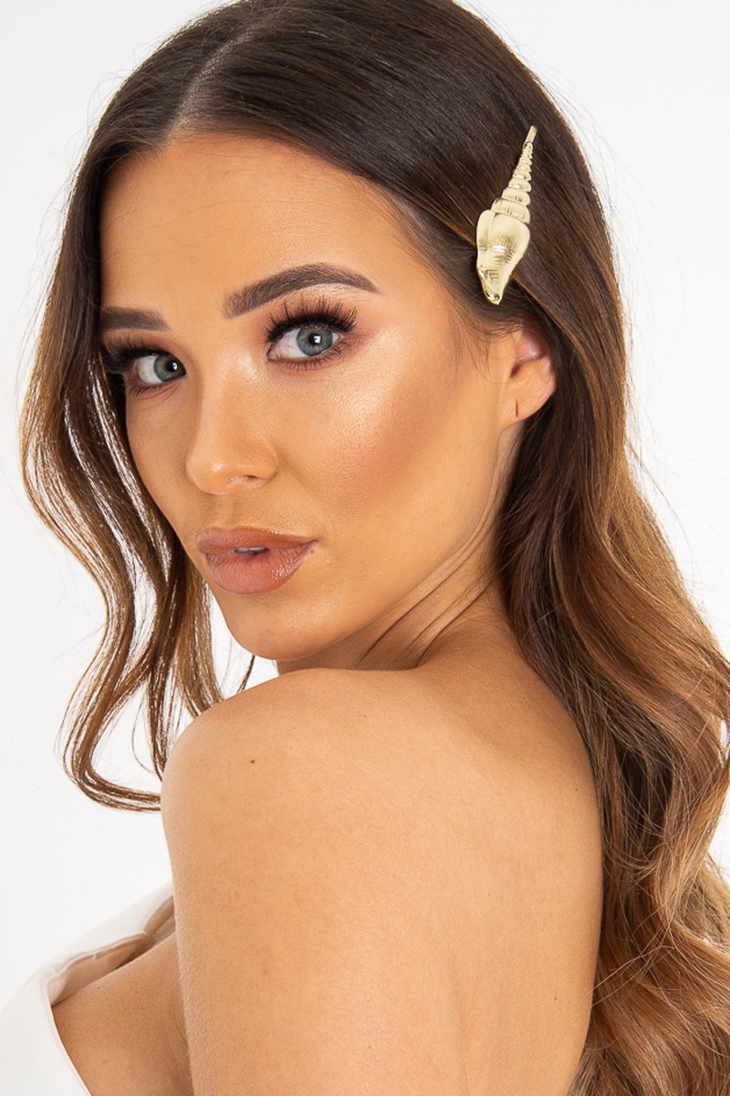 Gold Sea Shell Detail Hair Clip - Railey-Hair