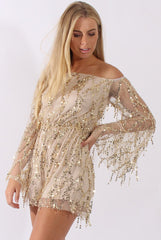 Gold Sequin Bardot Playsuit - Sadira-Playsuits