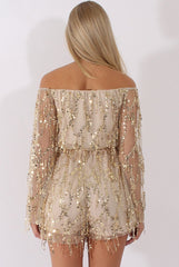Gold Sequin Bardot Playsuit - Sadira-Playsuits