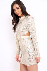 Gold Sequin Cut Out Back Mini Dress - Hera-Dresses