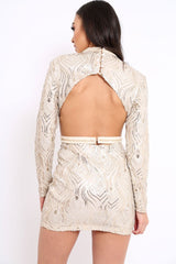 Gold Sequin Cut Out Back Mini Dress - Hera-Dresses