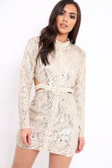 Gold Sequin Cut Out Back Mini Dress - Hera-Dresses