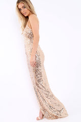 Gold Sequin Side Split Maxi Dress - Baili-Dresses