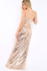 Gold Sequin Side Split Maxi Dress - Baili-Dresses