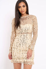 Gold Sheer Sequin Dress - Aaima-Dresses